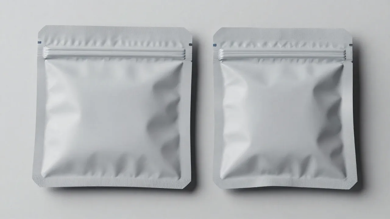 Dos bolsas flexibles lado a lado, cada una con su costura superior, en una ilustración comparativa de sellos