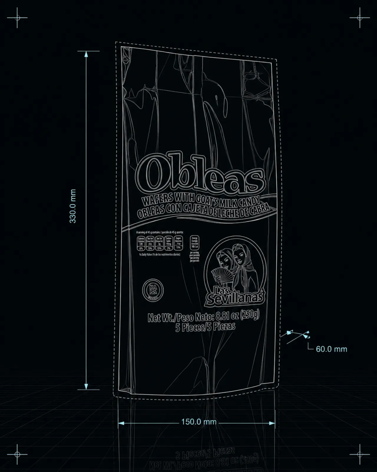 Plano técnico: bolsa de tres sellos